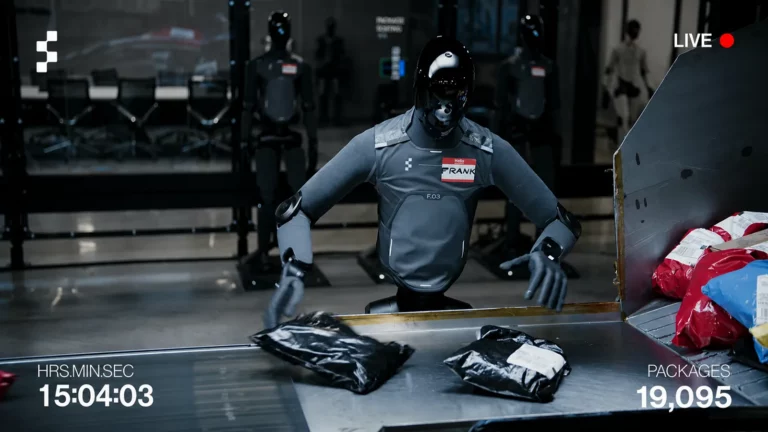 Humanoider Roboter F.03 sortiert Pakete im Livestream