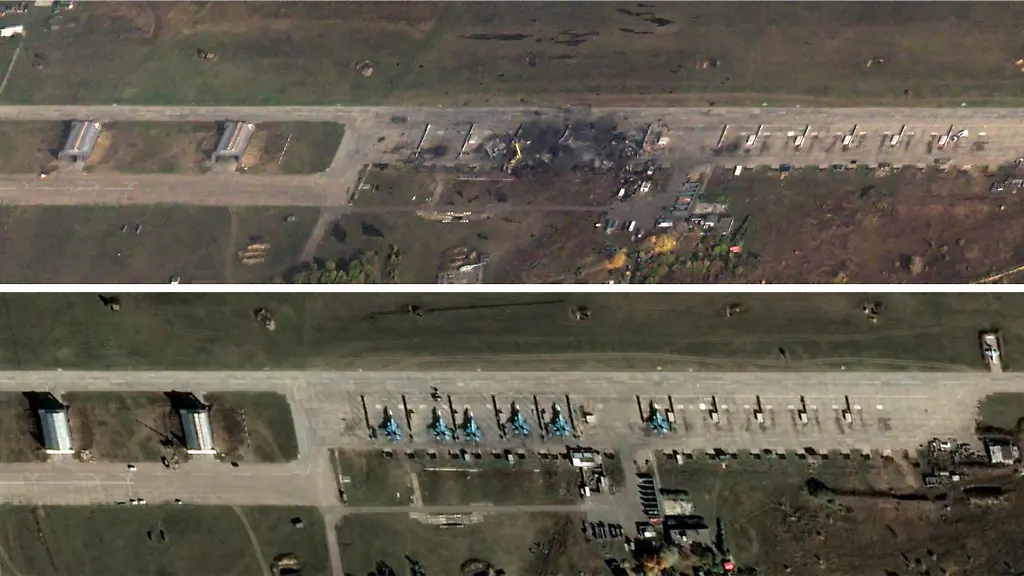 Satellitenbilder zeigen Schäden: Kiew meldet Angriff auf sechs russische Jagdbomber auf Flugplatz